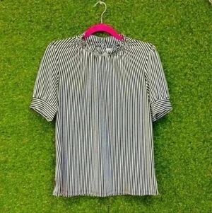 Adriana Papell black and white striped blouse short sleeve